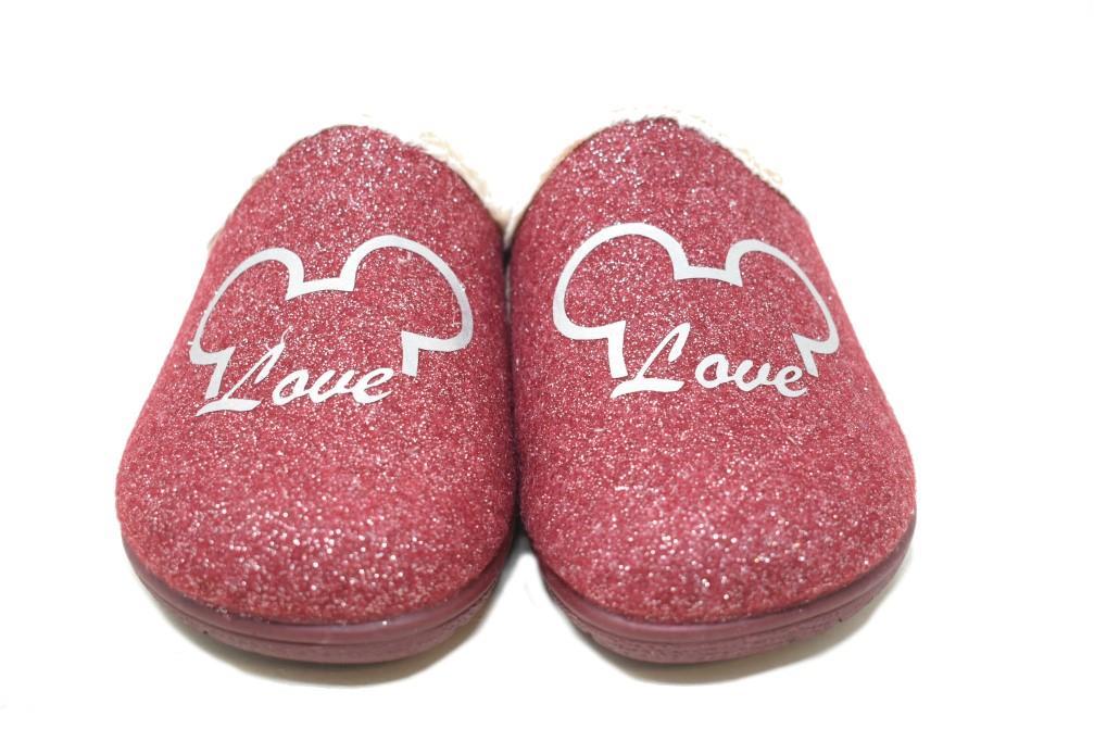 Zapatillas de casa silueta Minnie Purpurina en burdeos para mujer