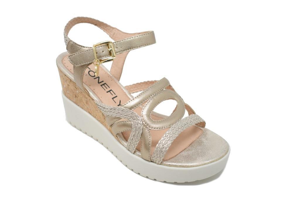 Sandalias con cuña Stonefly ELY 13 LAMINATED 216063 en oro para mujer