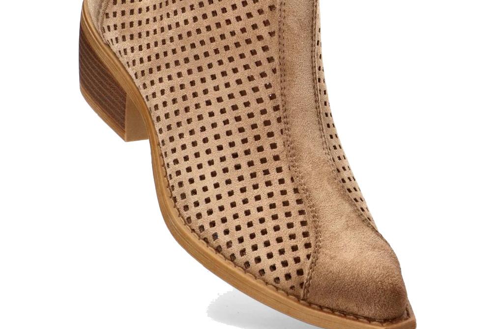 Botín calado para ETIKA Prome 31129 taupe con tacón medio cómodo y cremallera lateral- Botín cowboy de verano