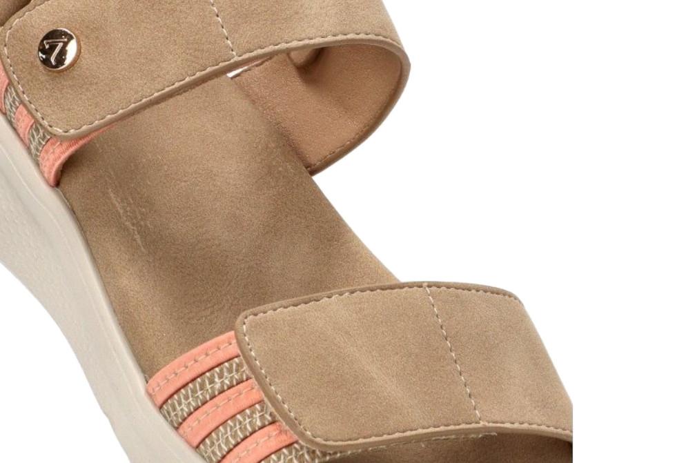 Sandalia deportiva Etika by ARMONY 40026 en beige para mujer| Sandalia Plana con Cierre Ajustable