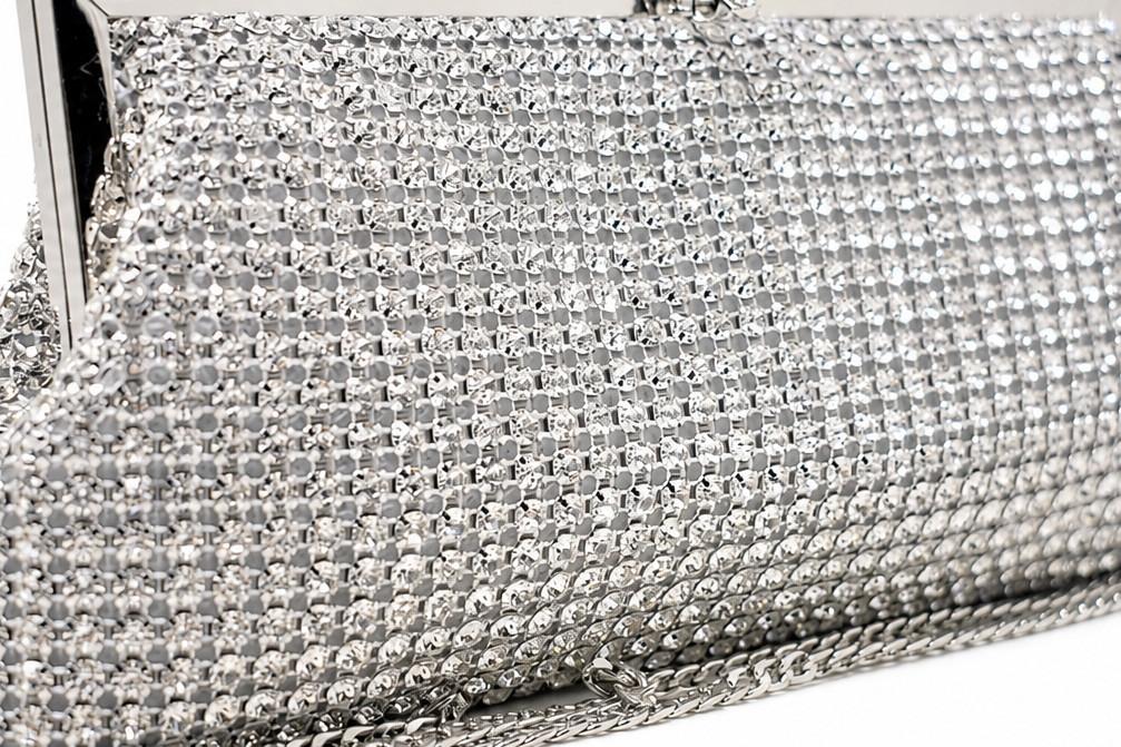 Bolso de Fiesta Plata Menbur AMB19  con Pedrería y Cadena
