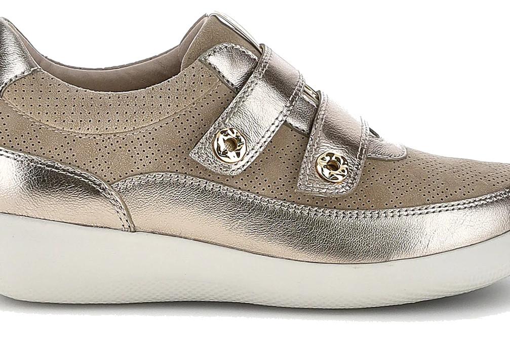 Zapatillas deportivas Stonefly PASEO 50 223455 en beige y oro de piel ante