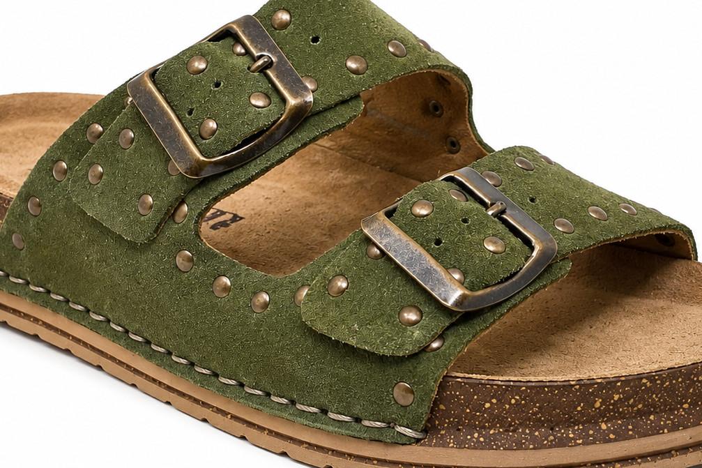 Sandalias mujer Walk & Fly Dover 47813 verde | Sandalias de piel cómodas con hebilla