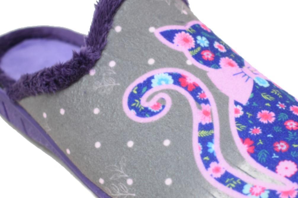 Zapatillas de casa Calusa 923 Gatos en morado para mujer