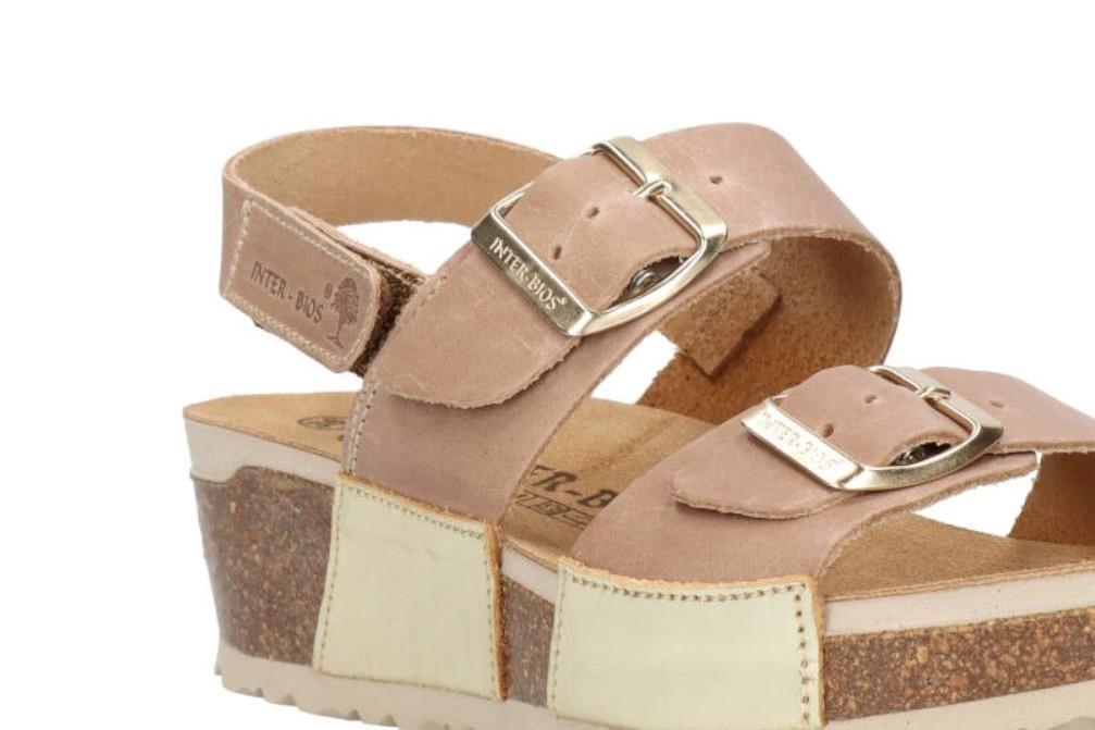 Sandalias con cuña bio Interbios 5812 en platino para mujer