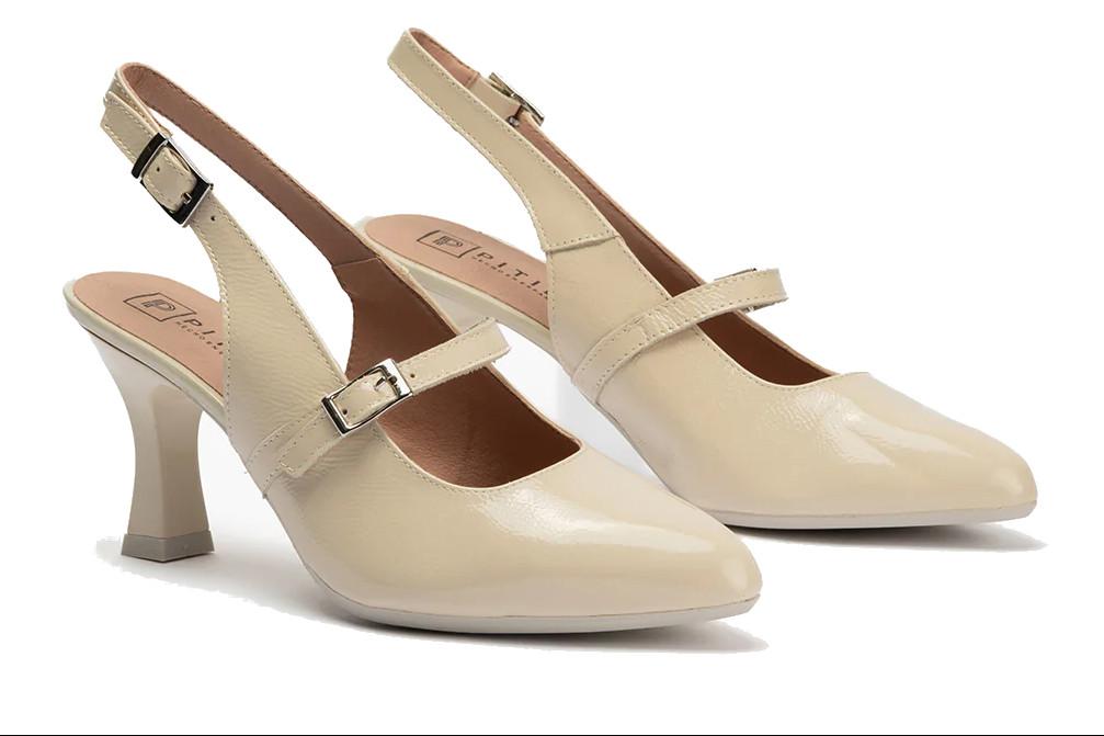 Zapato de fiesta salón destalonado Pitillos 11190 crema con tacón alto para mujer