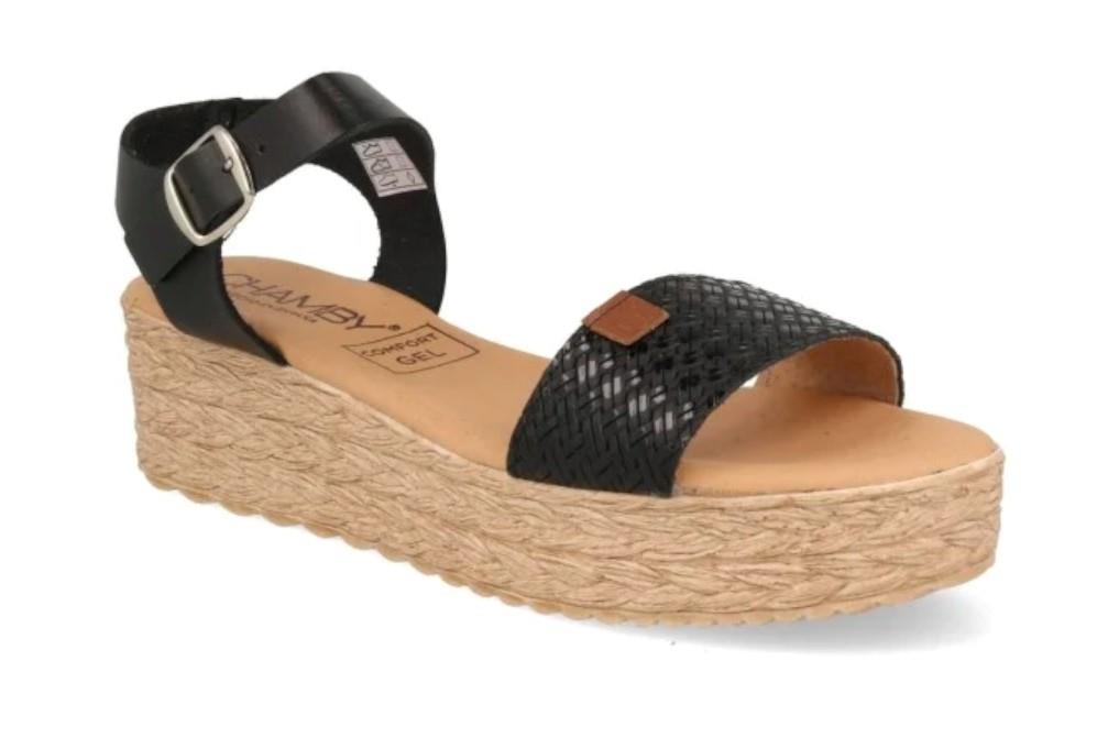 Sandalias con cuña Chamby 327 en negro para mujer