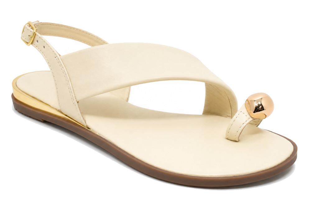 Sandalias Planas de Piel Gioseppo STONY 79072 Blancas para Mujer con Anillo Joya