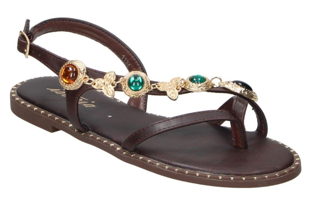 Sandalias Planas Mujer Isteria 1124 Marrón Chocolate | Sandalias Veganas con Hebilla