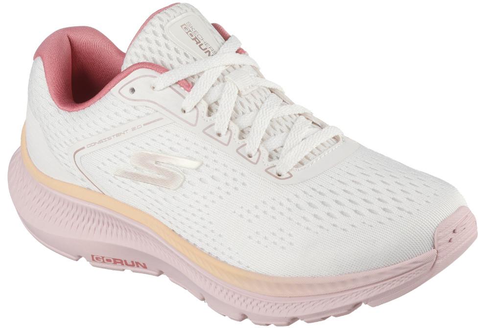 Zapatillas Running Mujer Skechers GO RUN Consistent 2.0 Mile Marker Blanco Rosa | Comodidad y Amortiguación