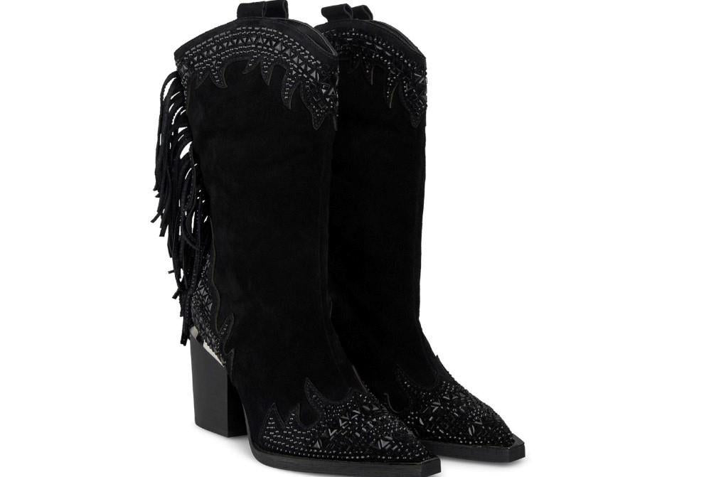 Botas cowboy con flecos Alma en Pena I240506 en negro para mujer