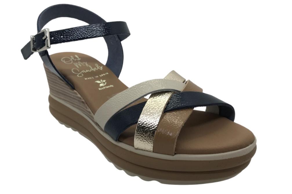 Sandalias de Cuña Mujer Oh! My Sandals 6004 Marino – Piel Charol, Plataforma Cómoda y Diseño Elegante