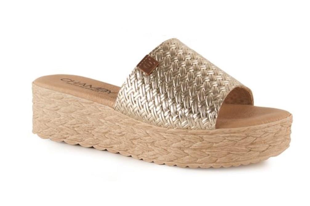 Sandalias con cuña Chamby 326 en platino para mujer