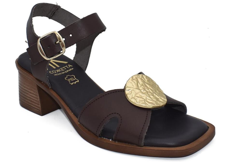 Sandalias de Tacón Cokketa 441 Marrón Mujer | Piel, Plantilla Gel y Máximo Confort