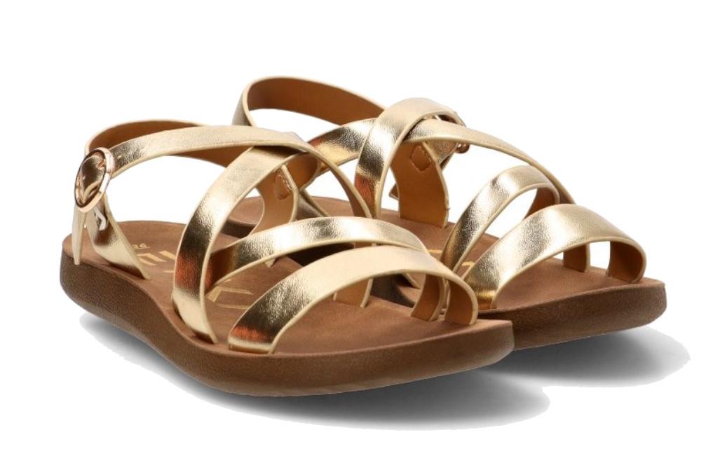 Sandalia planas ETIKA 10129 en oro para mujer | Sandalia cómoda de Tiras con Hebilla