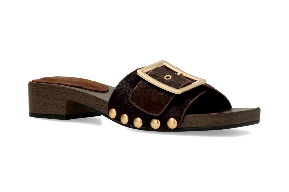 Sandalia de piel marrón TOP3 SF1642 para mujer | Mule de tacón medio cómoda y elegante