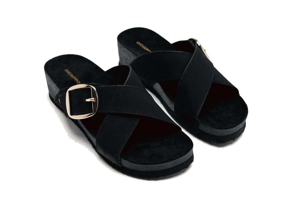 Sandalias de Cuña para Mujer WINN 74512-P Negro con Hebilla y Planta de Microfibra