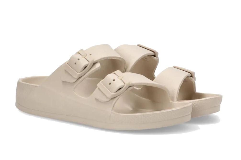 Sandalias planas Bio de Goma ETIKA NISIROS 10076 Beige para Mujer con Hebilla - Chanclas de piscina