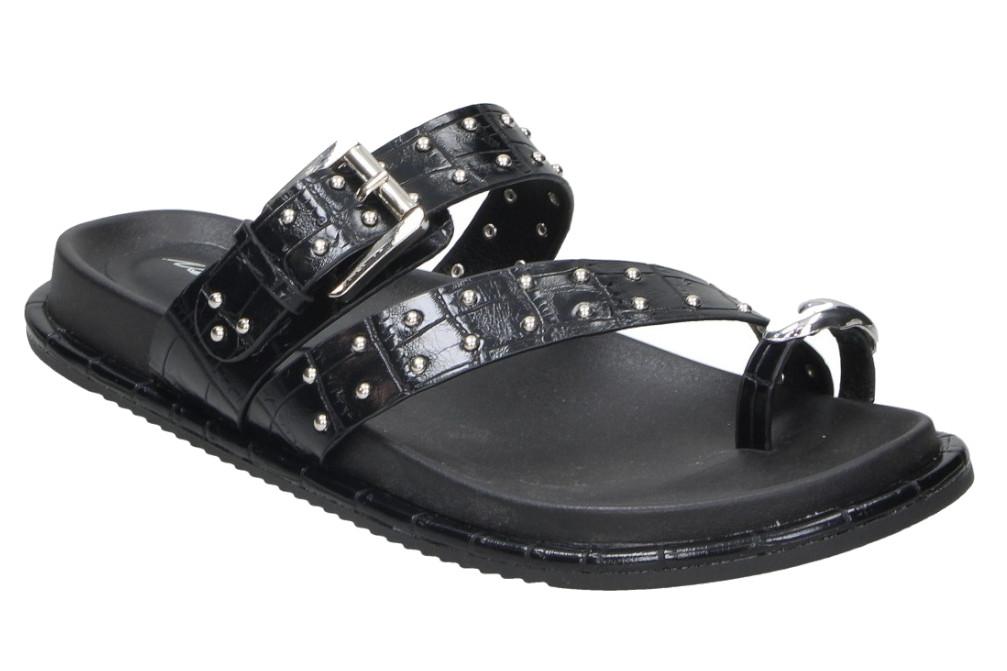 Sandalias Planas Mujer Isteria 1116 Negras con Tachas | Sandalias Veganas de Verano