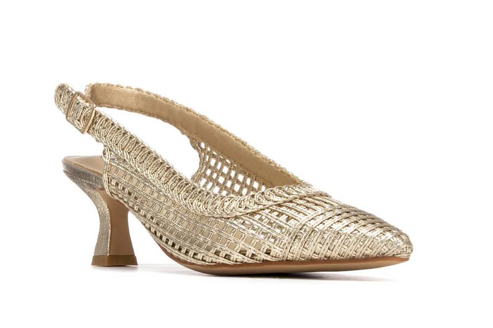 Zapatos de fiesta XTI 145432 Oro – Salón Destalonado Trenzado con Tacón Fino 6 cm y Hebilla Vegano
