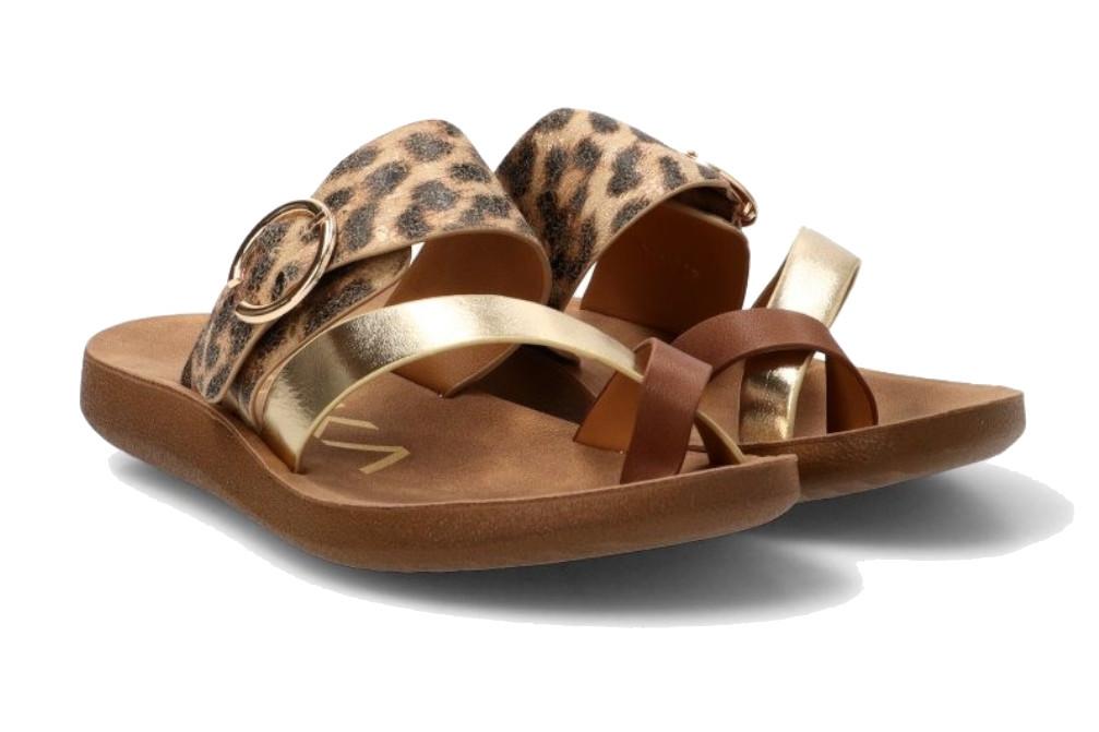 Sandalia Leopardo Mujer ETIKA 10128 | Sandalia Plana con Hebilla