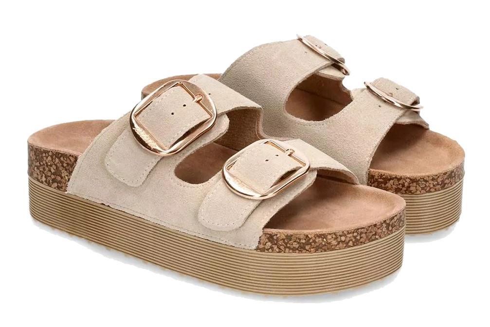 Sandalias bio doble suela Isteria 25221 en beige para mujer