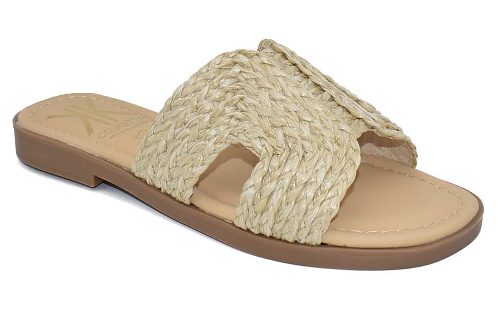 Sandalia de pala plana para Mujer Cokketa MOD. 146 Beige con Pala de Rafia Natural