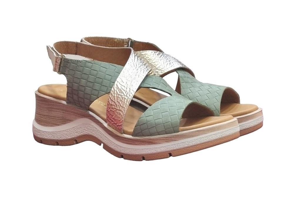 Sandalias con cuña Paula Urban 27-671 NABUK AQUA-PERLA PLATINO
