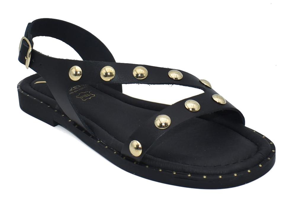 Sandalias Planas de Piel Cokketa 145 en negro con Hebilla para Mujer