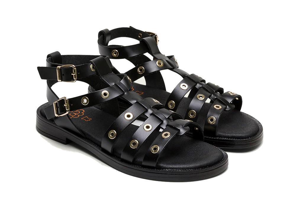 Sandalias planas Romanas Porronet Mia 3125 en negro