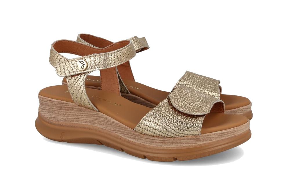 Sandalias Metalizadas Paula Urban 24-634 Mujer con Cuña de Piel y Estampado Coco