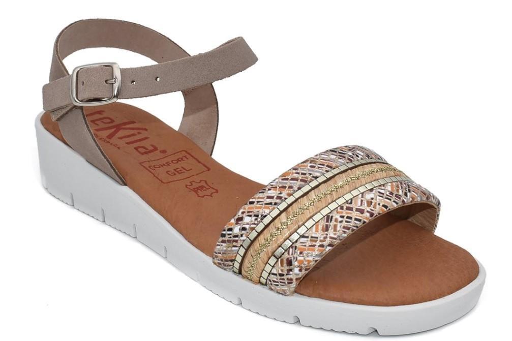 Sandalias con cuña Tekila 1265 en platino para mujer