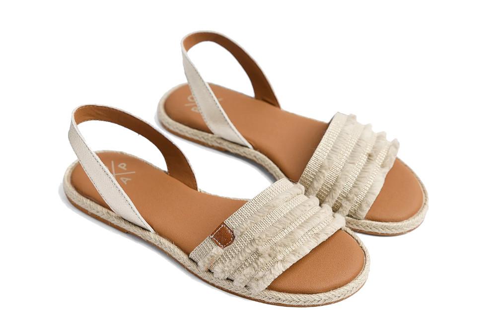 Sandalias planas Menorquina Popa Juncal con Flecos para Mujer en Oro Laminado