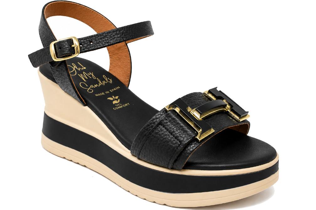 Sandalias con cuña Oh! My Sandals 5981 Negro para mujer – Piel Natural, Plataforma Ligera y Plantilla Gel