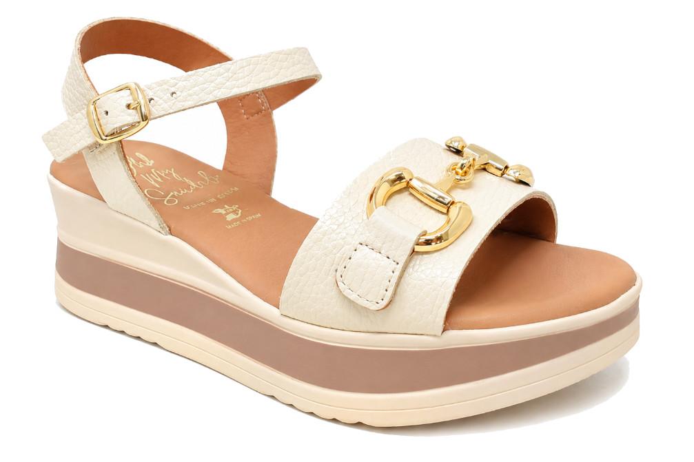 Sandalias de Cuña Mujer Oh! My Sandals 5971 Doya Beige – Plataforma Cómoda con Hebilla Ajustable y Adorno Metálico