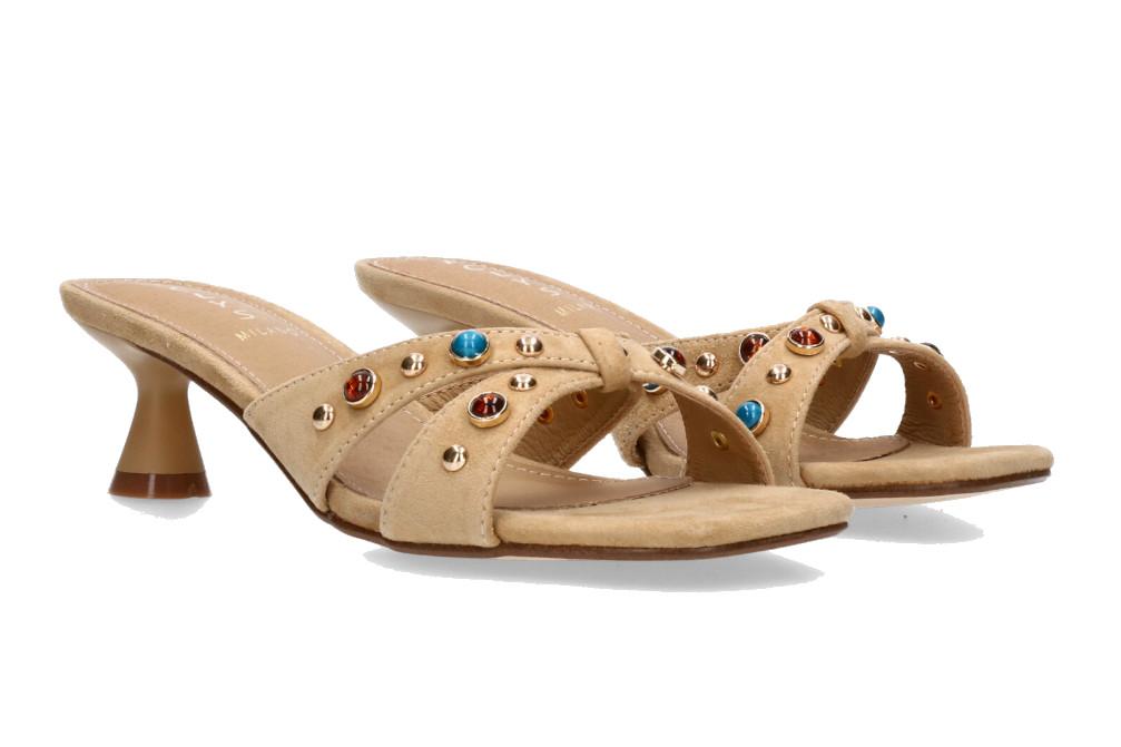 Mules de Tacón Aclys Milano 02 de Ante Beige con Strass para Mujer