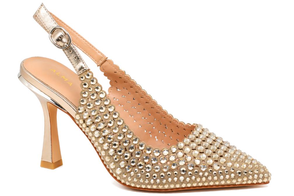 Zapato de tacón Alma en Pena V261808 en dorado con pedrería para mujer – Zapatos de fiesta