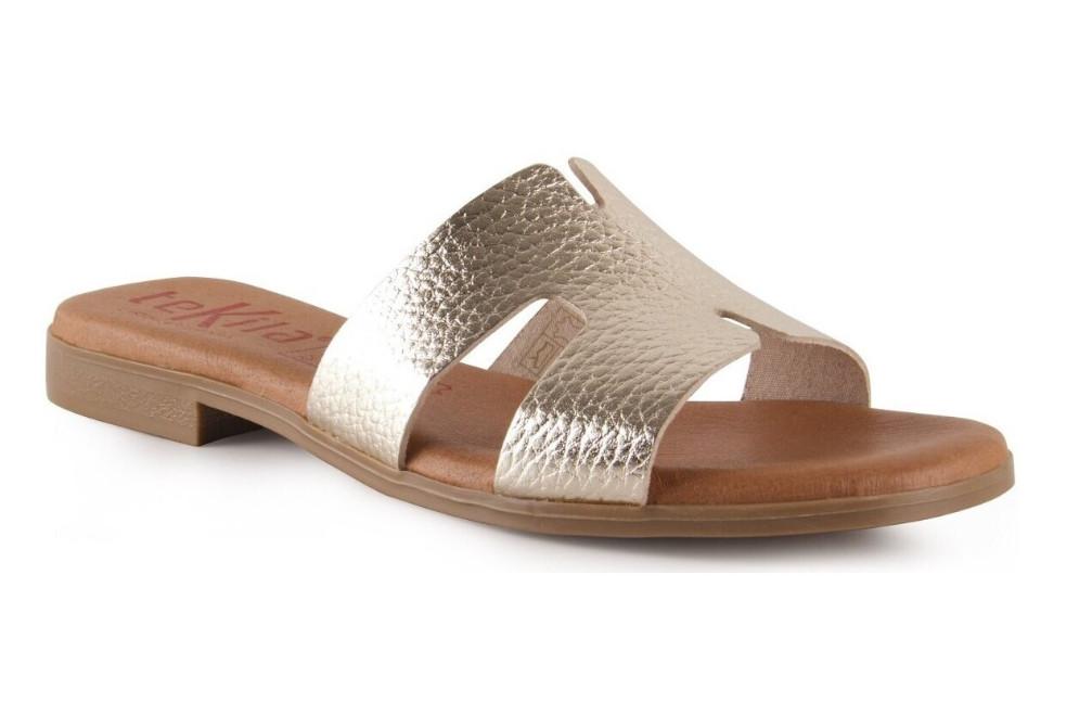 Sandalias de Pala Tekila 141 Metalizada color platino Mujer | Piel, Plantilla Gel y Máximo Confort