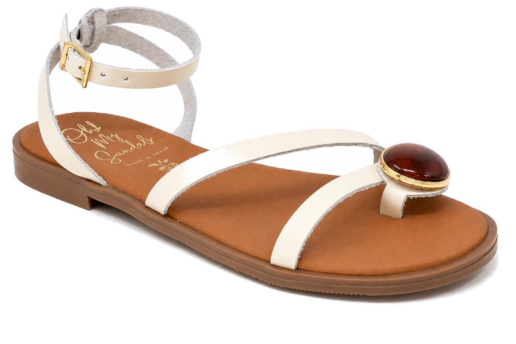 Sandalia plana de dedo Oh! My Sandals 5855 Hielo para mujer de piel