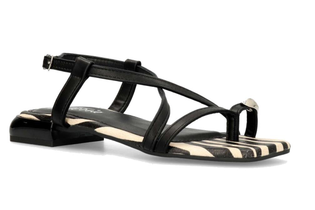 Sandalias planas Isteria 1104 en nego para mujer de piel vegana