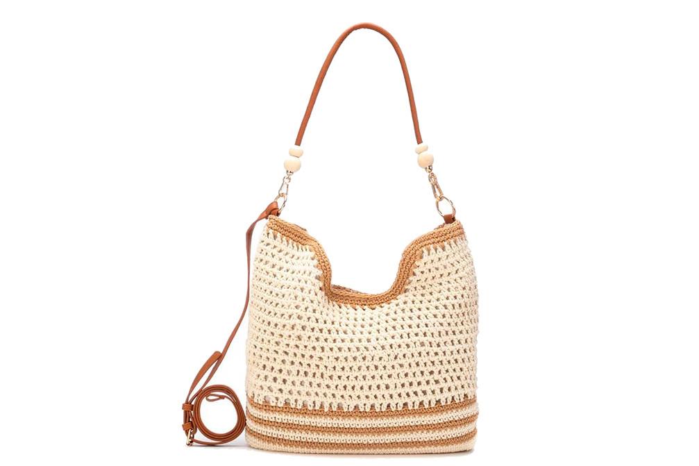 Bolso de hombro tipo shopper para mujer XTI 184612 Camel Rafia – Diseño Diario Elegante con Cremallera