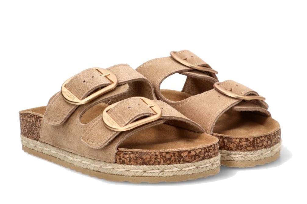 Sandalias doble suela Isteria 1012 Arena de Piel para mujer| Sandalias Planas Bio con Hebilla