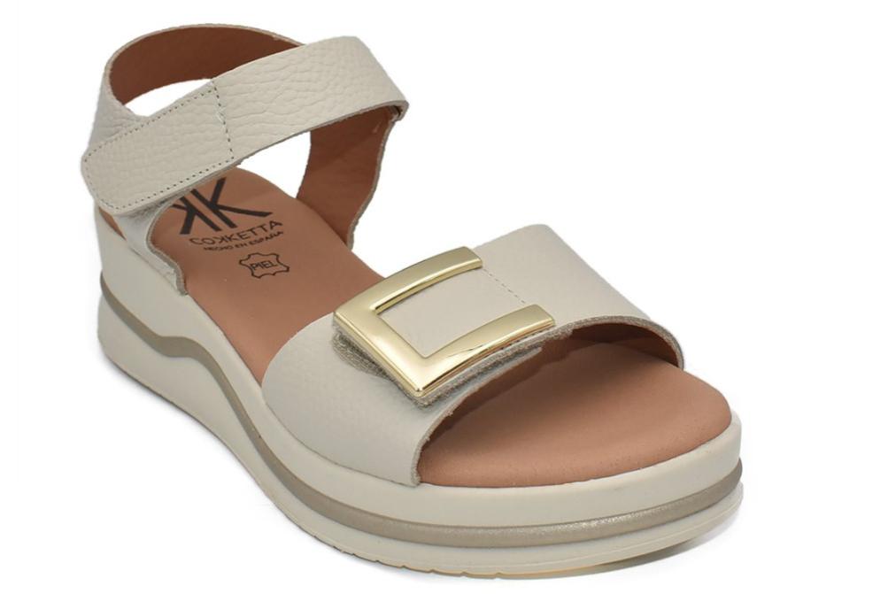 Sandalias con Cuña Cokketa 927 Beige Mujer | Piel, Plantilla Gel y Máximo Confort