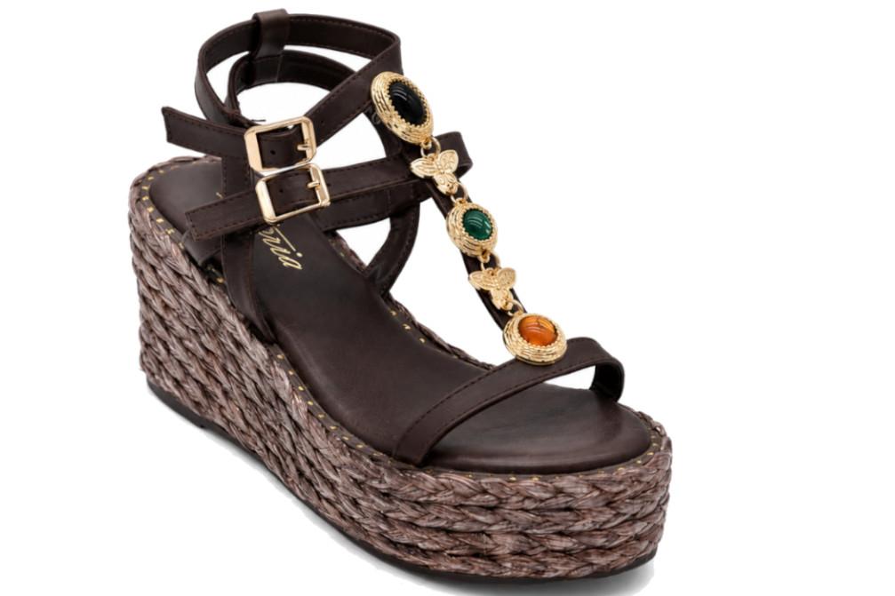 Sandalias con cuña romana de yute Isteria 1119 marrón para mujer