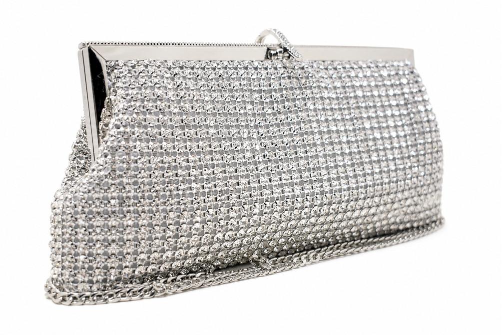 Bolso de Fiesta Plata Menbur AMB19  con Pedrería y Cadena