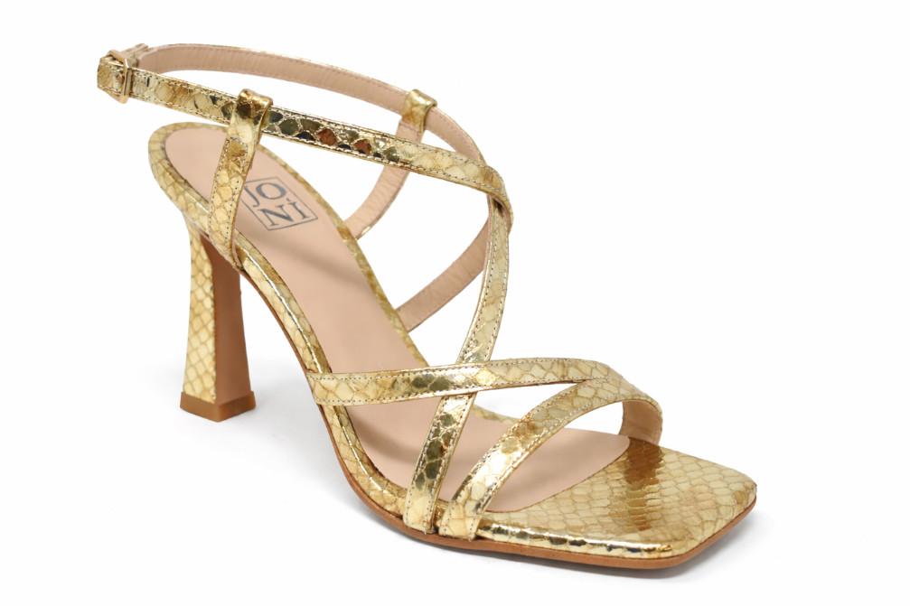 Zapatos de tacón Joni 30099 en piel color oro | Sandalias elegantes de tiras