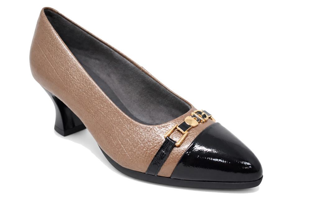 Zapatos de Tacón Cómodo Pitillos 11682 Negro Topo Mujer – Zapatos de fiesta de Piel Elegante