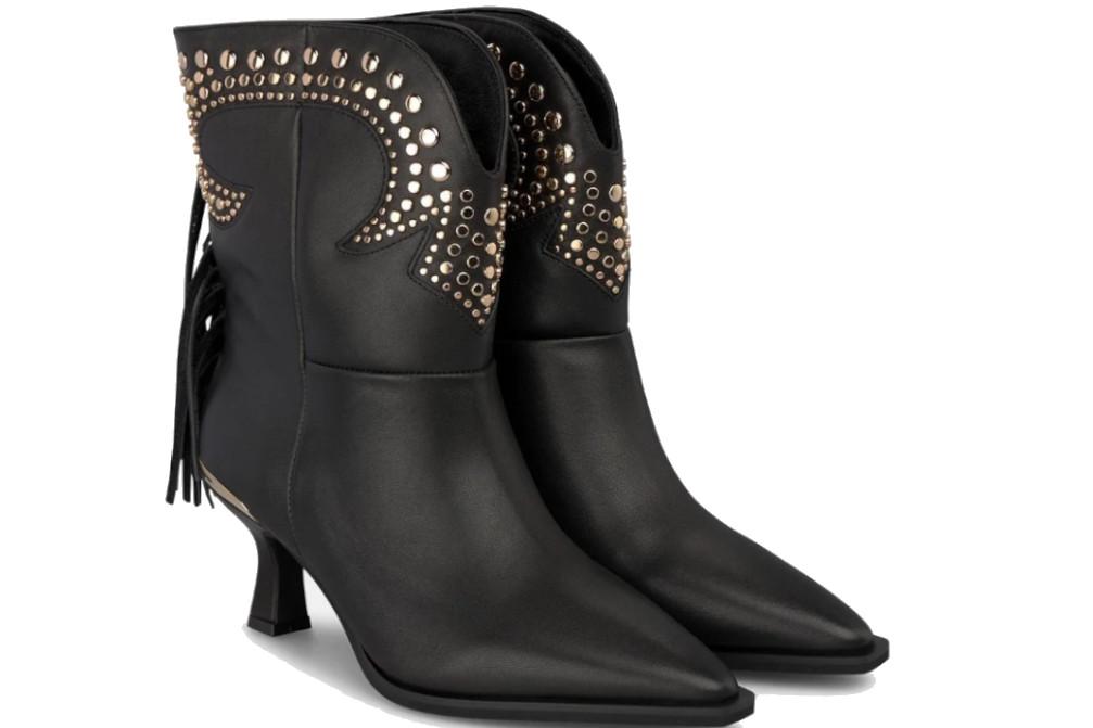 Botines cowboy de piel Alma en Pena I260352 negros con flecos