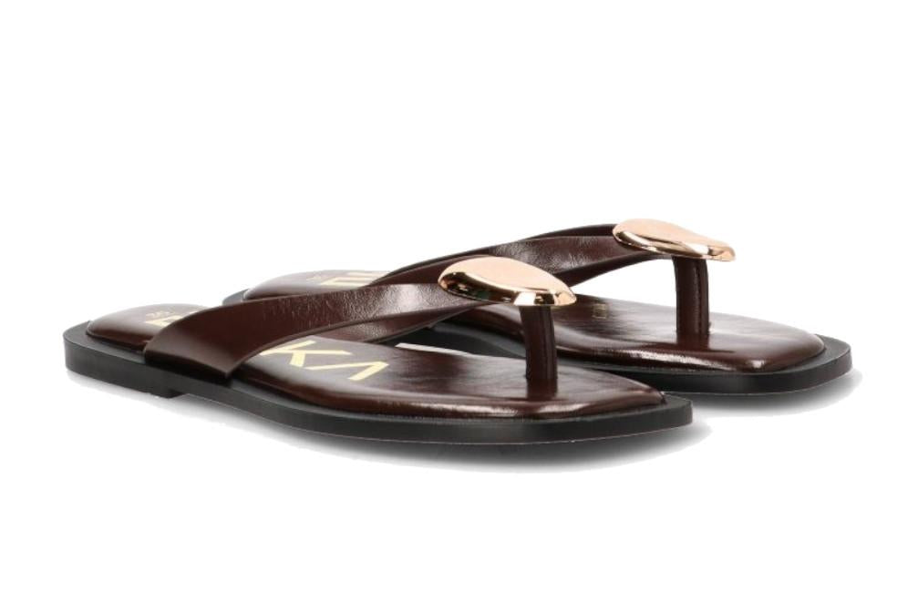 Chanclas de Dedo ETIKA 10108 Chocolate para Mujer | Sandalias Planas de Playa y Verano