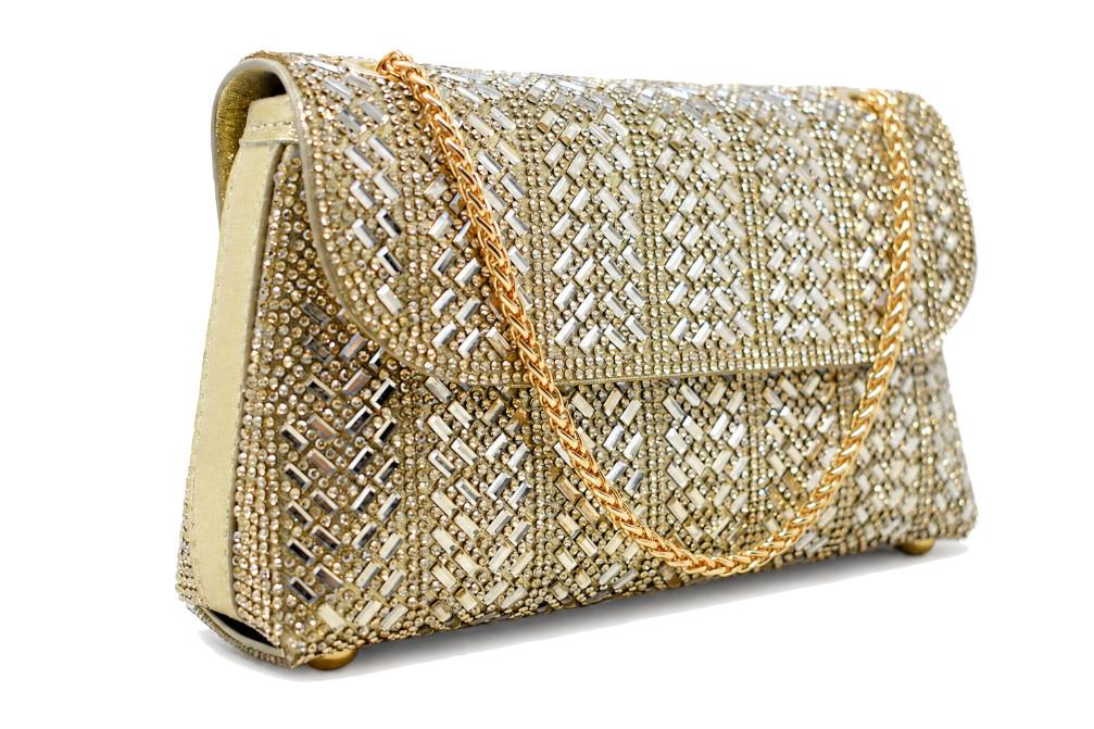 Bolso de Fiesta Oro Menbur AMB12 con Pedrería y Cadena